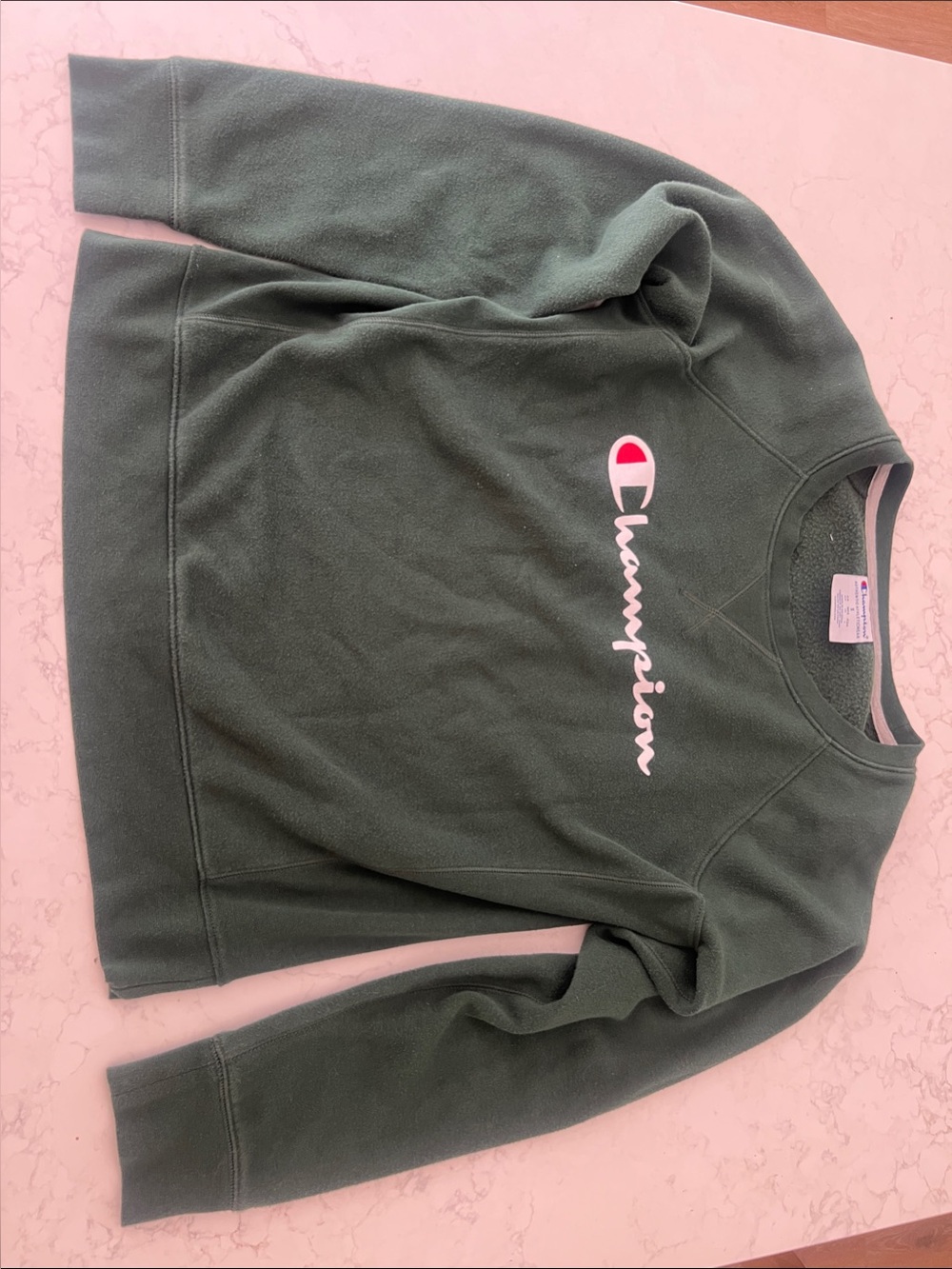 Champion Olive Green Crewneck with Script Logo